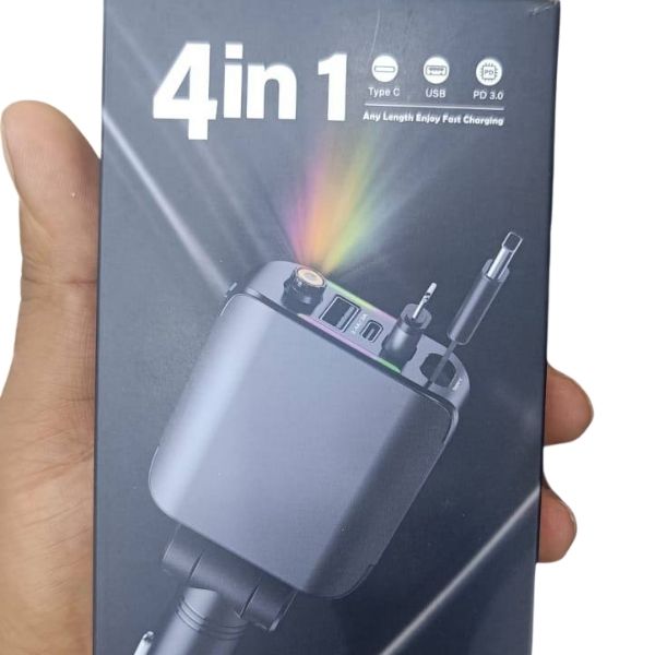 Chargeur lumineux de Voiture™ 4en1, Pliable180°, 120W [Android(USB, 80cm Câble Type-C, USB-C/USB-A, Adaptateur iP Rétractable)]