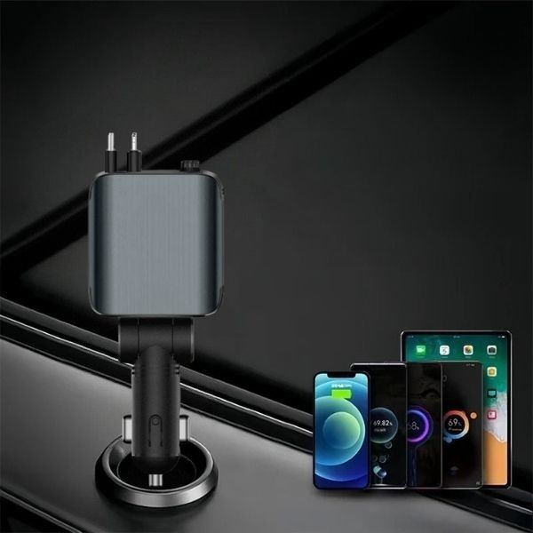 Chargeur lumineux de Voiture™ 4en1, Pliable180°, 120W [Android(USB, 80cm Câble Type-C, USB-C/USB-A, Adaptateur iP Rétractable)] - IsmBoutique 