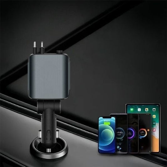 Chargeur lumineux de Voiture™ 4en1, Pliable180°, 120W [Android(USB, 80cm Câble Type-C, USB-C/USB-A, Adaptateur iP Rétractable)] - IsmBoutique 