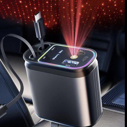 Chargeur lumineux de Voiture™ 4en1, Pliable180°, 120W [Android(USB, 80cm Câble Type-C, USB-C/USB-A, Adaptateur iP Rétractable)] - IsmBoutique 