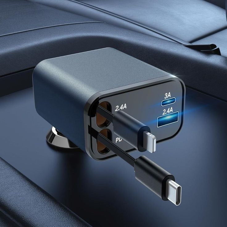 Chargeur lumineux de Voiture™ 4en1, Pliable180°, 120W [Android(USB, 80cm Câble Type-C, USB-C/USB-A, Adaptateur iP Rétractable)] - IsmBoutique 