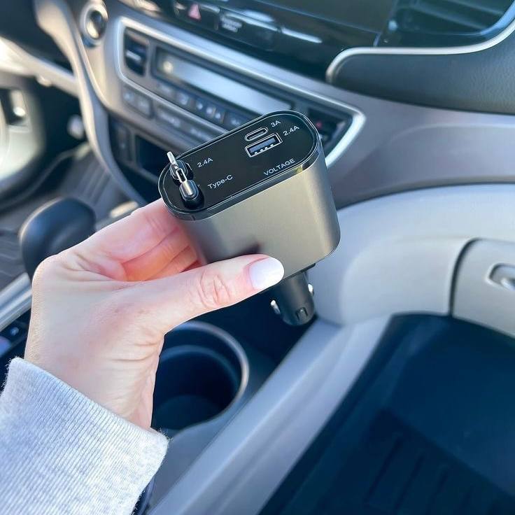 Chargeur lumineux de Voiture™ 4en1, Pliable180°, 120W [Android(USB, 80cm Câble Type-C, USB-C/USB-A, Adaptateur iP Rétractable)] - IsmBoutique 